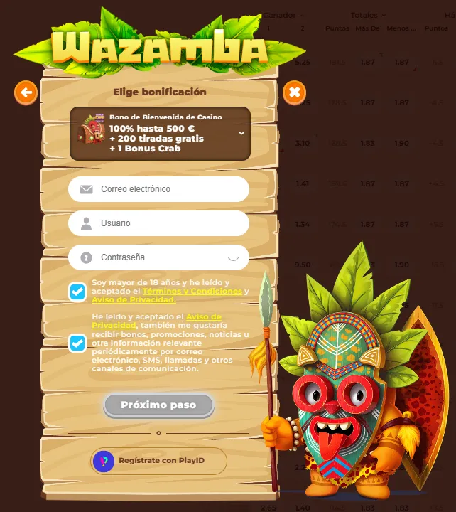 Registro en Wazamba