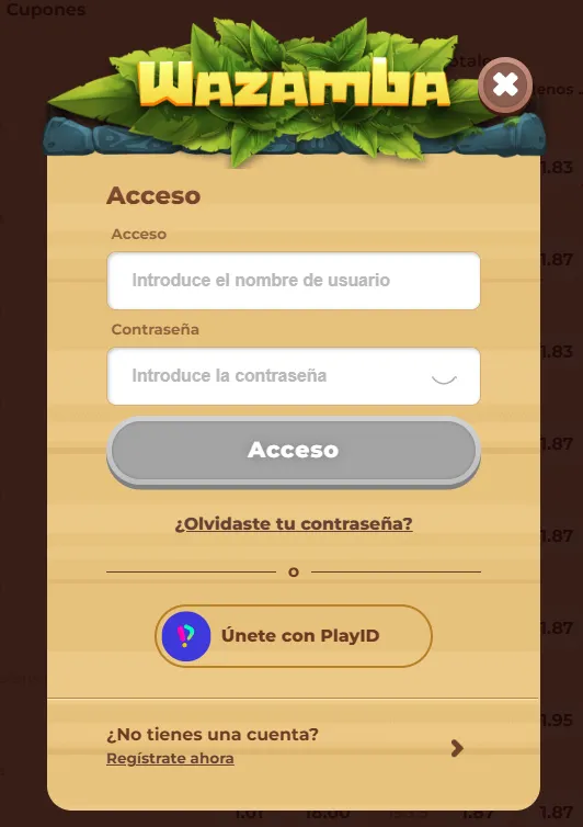 Login en la aplicación de Wazamba Casino